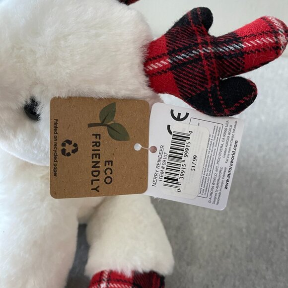 Aurora Red White Black Plaid Hooves Antlers White Holiday Reindeer 10" 2020 - Picture 8 of 13